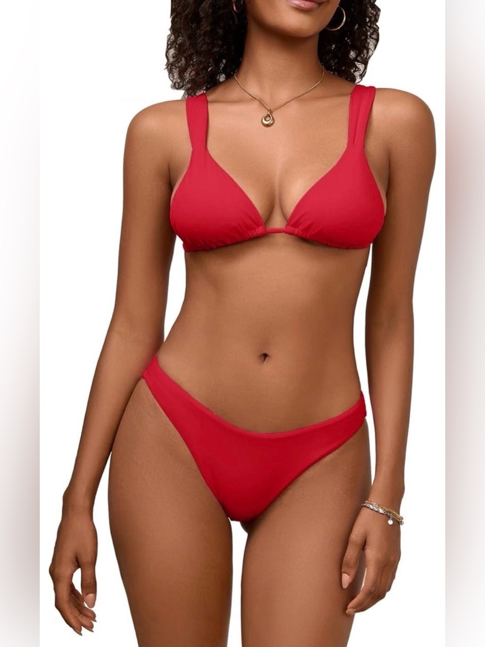 NWOT Red Bikini Set Size Small Triangle Top Thong Bottom